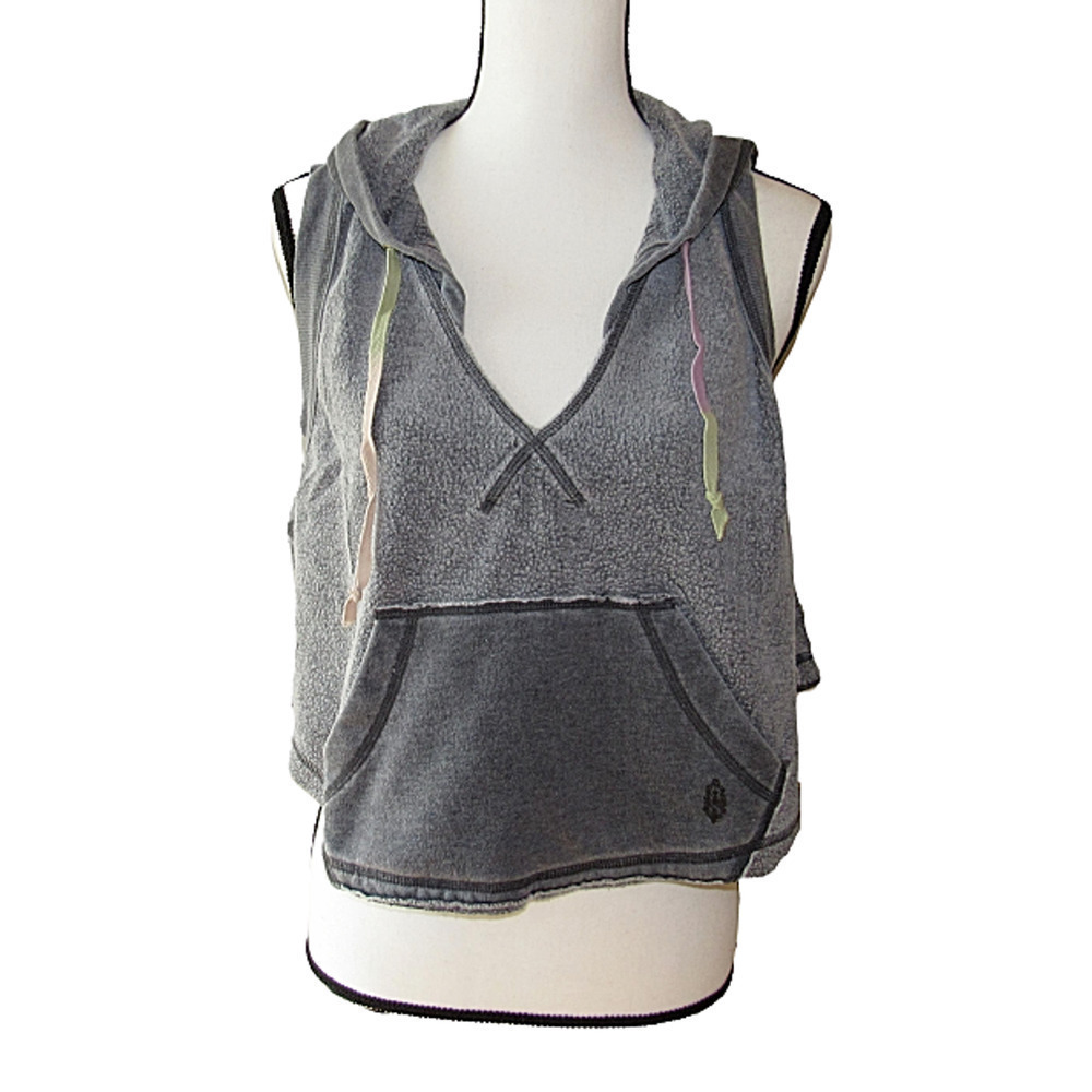 Free People Meadowbrook Gray Hooded Cropped Sweatshirt - New